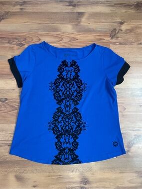 Active USA Royal Blue Short Sleeve Tee with Black Damask Print